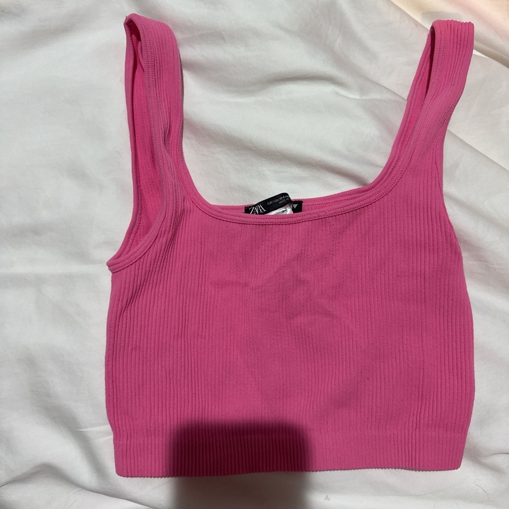 Zara Vibrant Pink Ribbed Crop Top